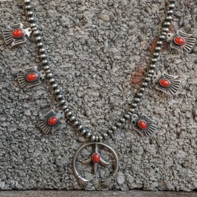 Navajo Sterling Silver & Coral Necklace