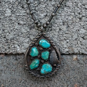 A. Penketewa Vintage Zuni Sterling Silver & Turquoise Necklace