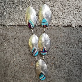 Navajo Sterling Silver & Multi-Stone Overlay Necklace Signed