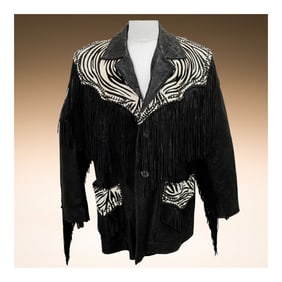 Baja Trading Company Western Black Faux Zebra Suede Leather Fringed Jacket