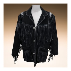 Scully Leather (American, est. 1906) Western Black Fringed Jacket w/ Beaded Detail