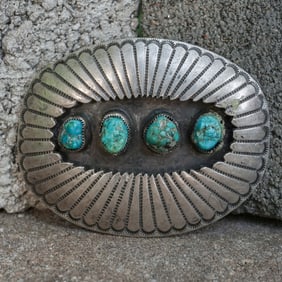 Navajo Sterling Silver and Turquoise Concho Belt Buckle