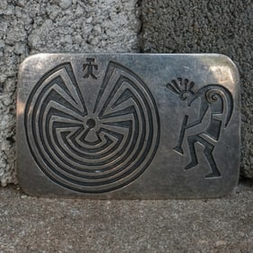 Silas Goodluck Navajo Sterling Silver “Man in the Maze?? & Kokopelli Buckle