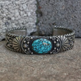 A. Jake Vintage Navajo Sterling Silver & Turquoise Cuff