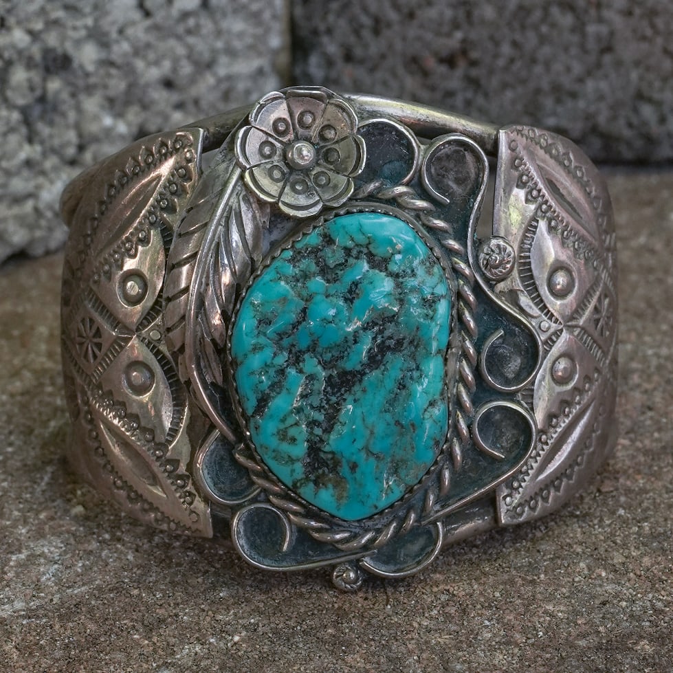 Rex Abieta Navajo Sterling Silver & Turquoise Cuff Bracelet (1 of 7)