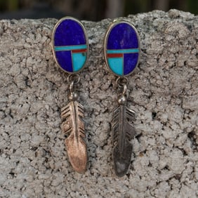 Vintage Navajo Sterling Silver & Multi-Stone Earrings Signed