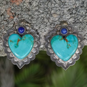 Frank & Brhilda Coriz Vintage Sterling Silver Turquoise & Lapis Earrings