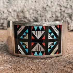 Zuni Sterling Silver Multi-Stone Cuff Bracelet