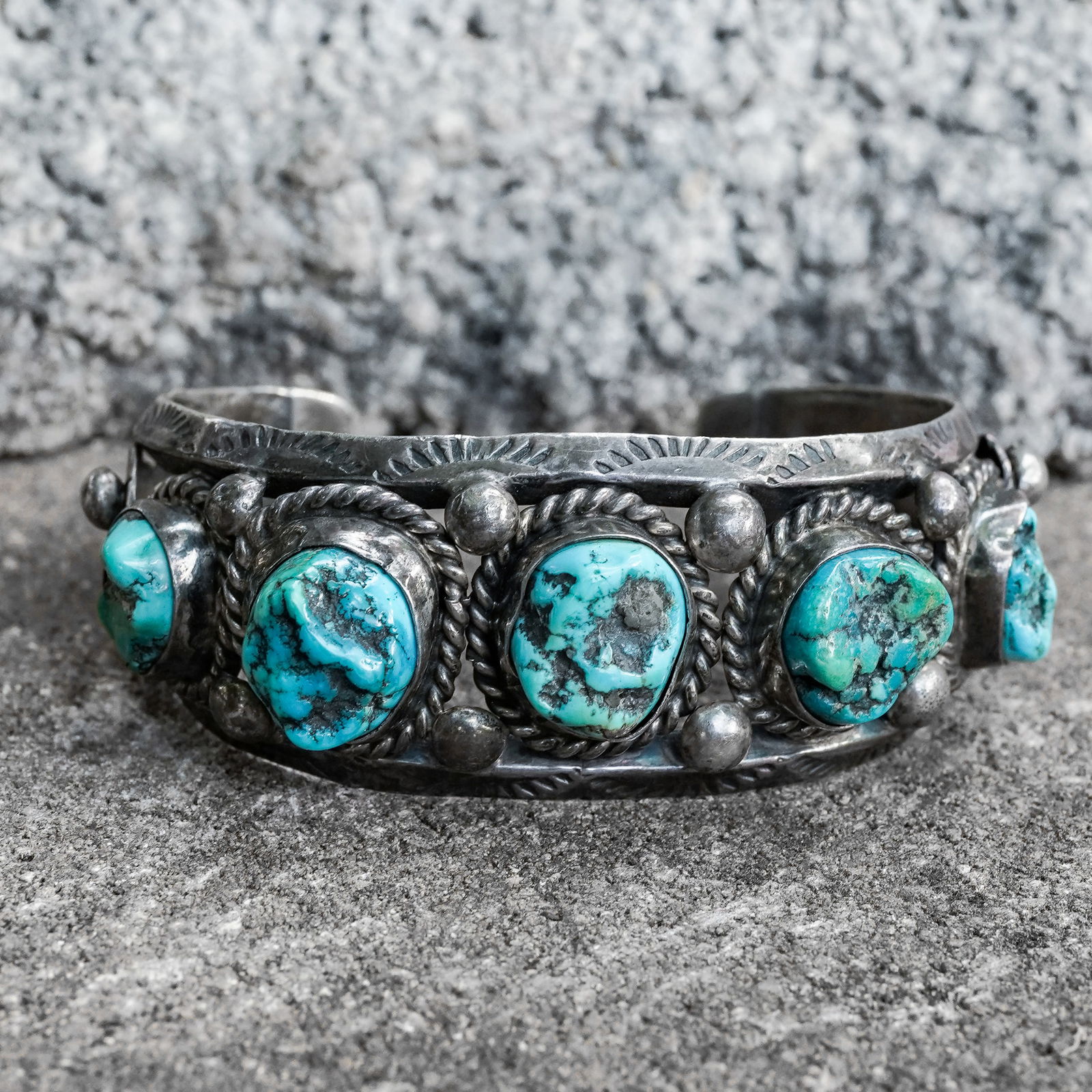Glen Adakai Vintage Navajo Sterling Silver & Turquoise Cuff Bracelet (1 of 6)