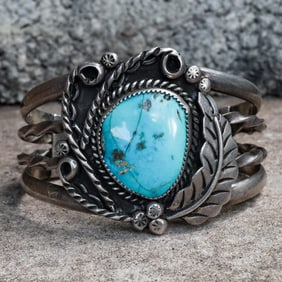 Vintage Navajo Sterling Silver & Turquoise Cuff Bracelet