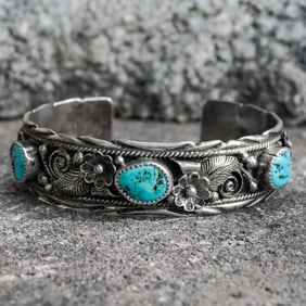 Manygoats Navajo Sterling Silver Turquoise Cuff Bracelet