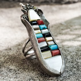 Vintage Zuni Sterling Silver & Multi-Stone Inlay Ring