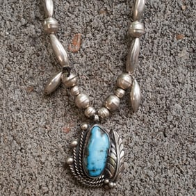 Vintage Navajo Sterling Silver & Turquoise Pendant Necklace