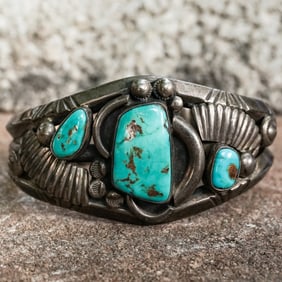 Phil Thomas Vintage Navajo Sterling Silver & Turquoise Cuff