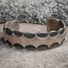 MarcAntia Scalloped Sterling Silver Stamped Cuff Bracelet
