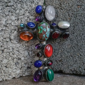 Nakai Vintage Navajo Sterling Silver Multi-Stone Cross Pendant