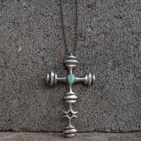 Vintage Navajo Sterling Silver & Turquoise Cross Pendant