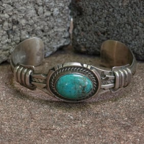 J.W. Toadlena Vintage Navajo Sterling Silver & Turquoise Cuff Bracelet