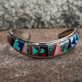 S. Jackson Zuni Sterling Silver & Multi–Stone Channel Inlay Cuff