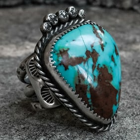 Vintage Signed Navajo Sterling Silver & Turquoise Ring
