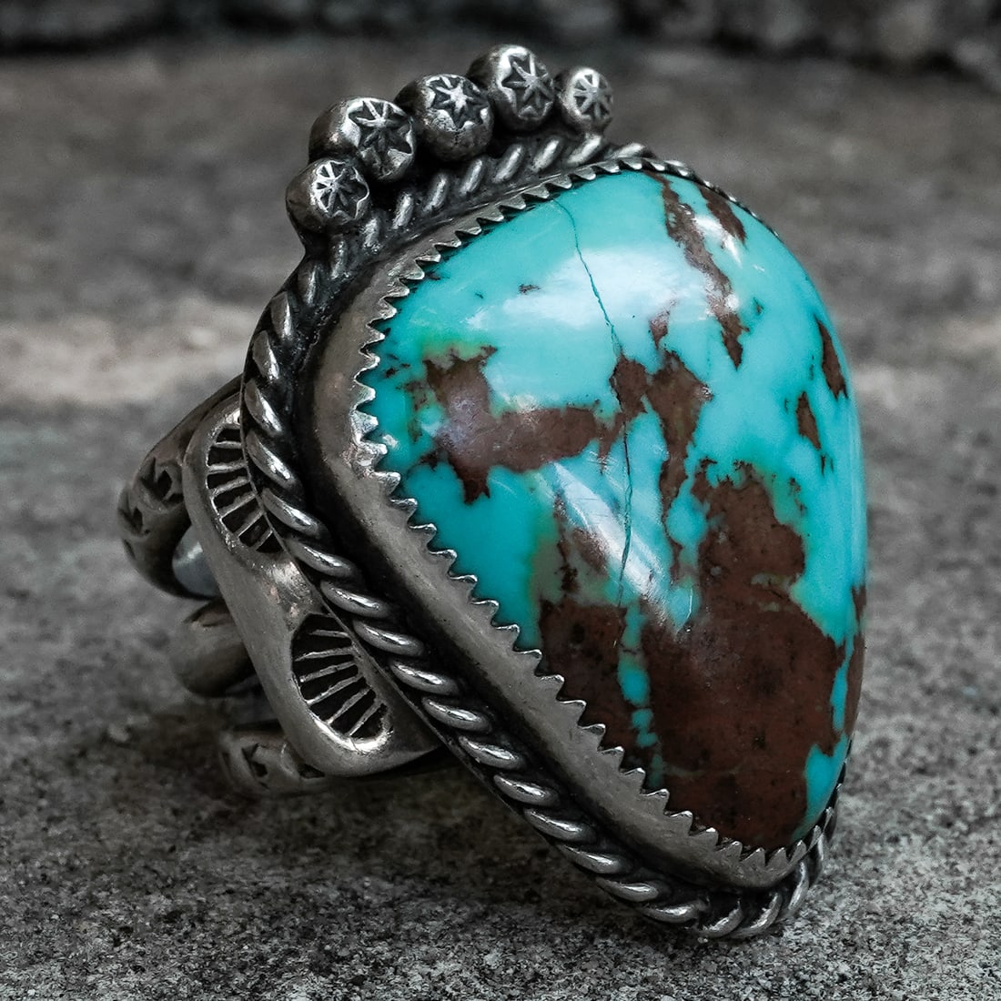 Vintage Signed Navajo Sterling Silver & Turquoise Ring (1 of 7)