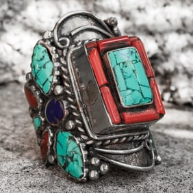 Vintage Navajo Sterling Silver Multi-Stone Dragonfly Ring