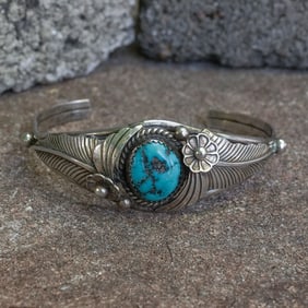 A. Yazzie Vintage Navajo Sterling Silver & Turquoise Cuff Bracelet