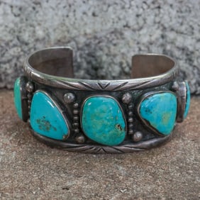 Albert & Jeanette Brown Vintage Navajo Sterling Silver & Turquoise Bracelet