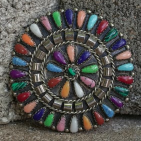 Marvin Betoney Navajo Sterling Silver Multi-Stone Inlay Pendant