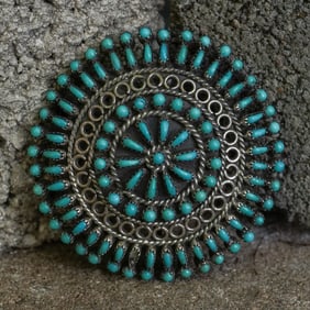 H. O. Seowtewa Stirling Silver & Turquoise Brooch