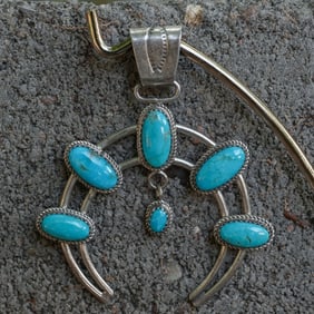 Carlos Vintage Navajo Sterling Silver & Turquoise Naja Pendant
