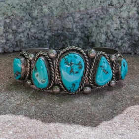 Vintage Navajo Sterling Silver & Turquoise Cuff Bracelet