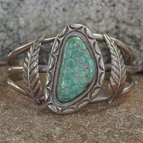 Vintage Juan Alberta Navajo Sterling Silver & Large Turquoise Bracelet