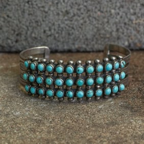Vintage Zuni Sterling Silver & Turquoise Cuff Bracelet