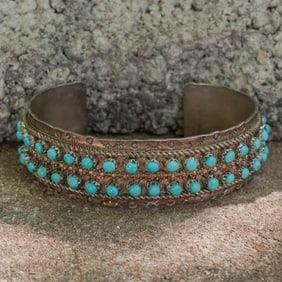 J. Pukestine Sterling Silver Turquoise Row Cuff