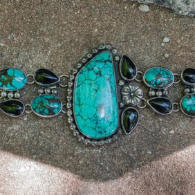 Sterling Silver, Turquoise & Onyx Link Bracelet