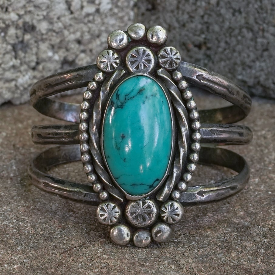 Vintage Navajo Sterling Silver & Turquoise Cuff Bracelet (1 of 6)