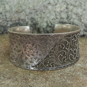 Lois Hill Vintage Sterling Silver Wide Filigree Cuff Bracelet