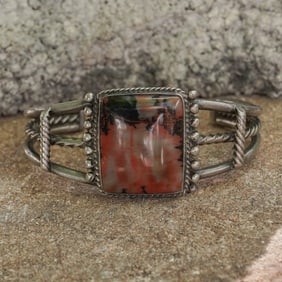 Harvey Era Navajo Sterling Silver & Petrified Wood Cuff Bracelet