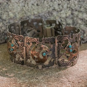 Vintage Sterling Silver, 18K Gold & Turquoise Bracelet