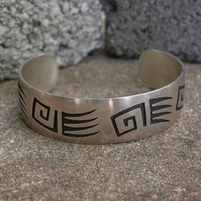 Signed Navajo Sterling Silver Overlay Cuff Bracelet