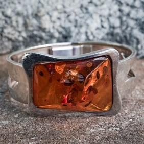 George Kramer Style Modernist Sterling Silver & Baltic Amber Bracelet