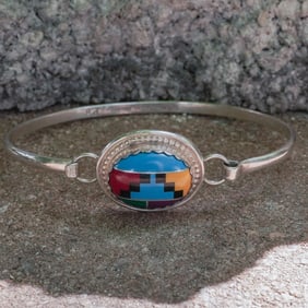 M. Christie Navajo Sterling Silver & Multicolor Inlay Bracelet