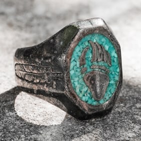 Signed Navajo Sterling Silver & Turquoise Bear Paw Ring