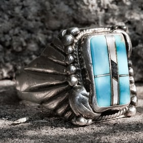 Vintage Navajo Sterling Silver Multi-stone Inlay Ring