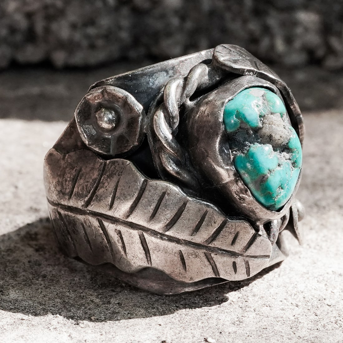 Vintage Signed Navajo Sterling Silver & Turquoise Ring (1 of 7)