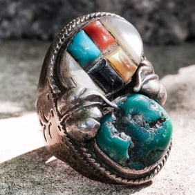 Vintage Navajo Sterling Silver, Turquoise & Multi-Stone Ring