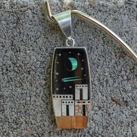 David Tsikewa Zuni Sterling Silver Night Sky Inlay Pendant