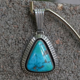 Tom Lewis Vintage Navajo Sterling Silver & Turquoise Pendant