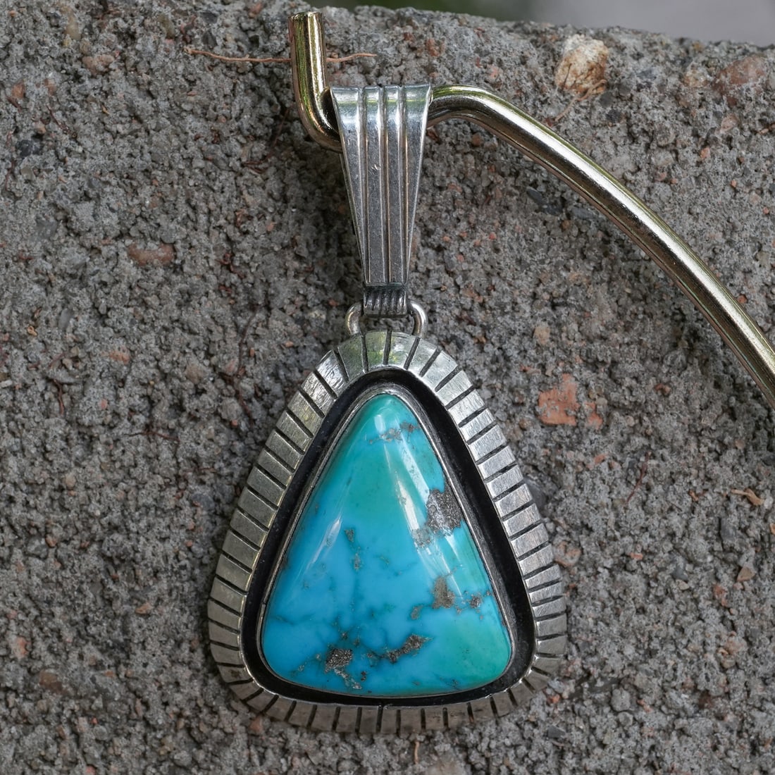 Tom Lewis Vintage Navajo Sterling Silver & Turquoise Pendant (1 of 7)